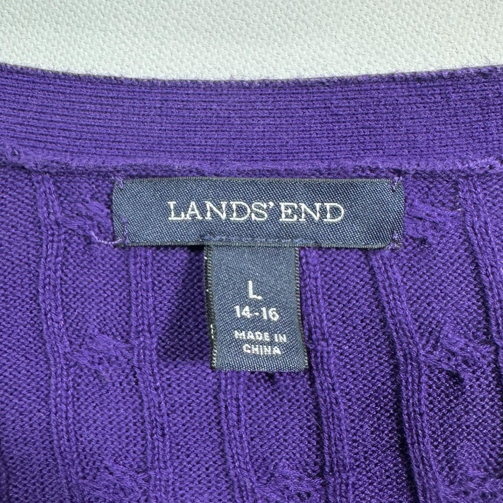 Lands End Cardigan Women L Purple Cable Knit V-Neck Button Front Sweater Classic - Picture 5 of 6